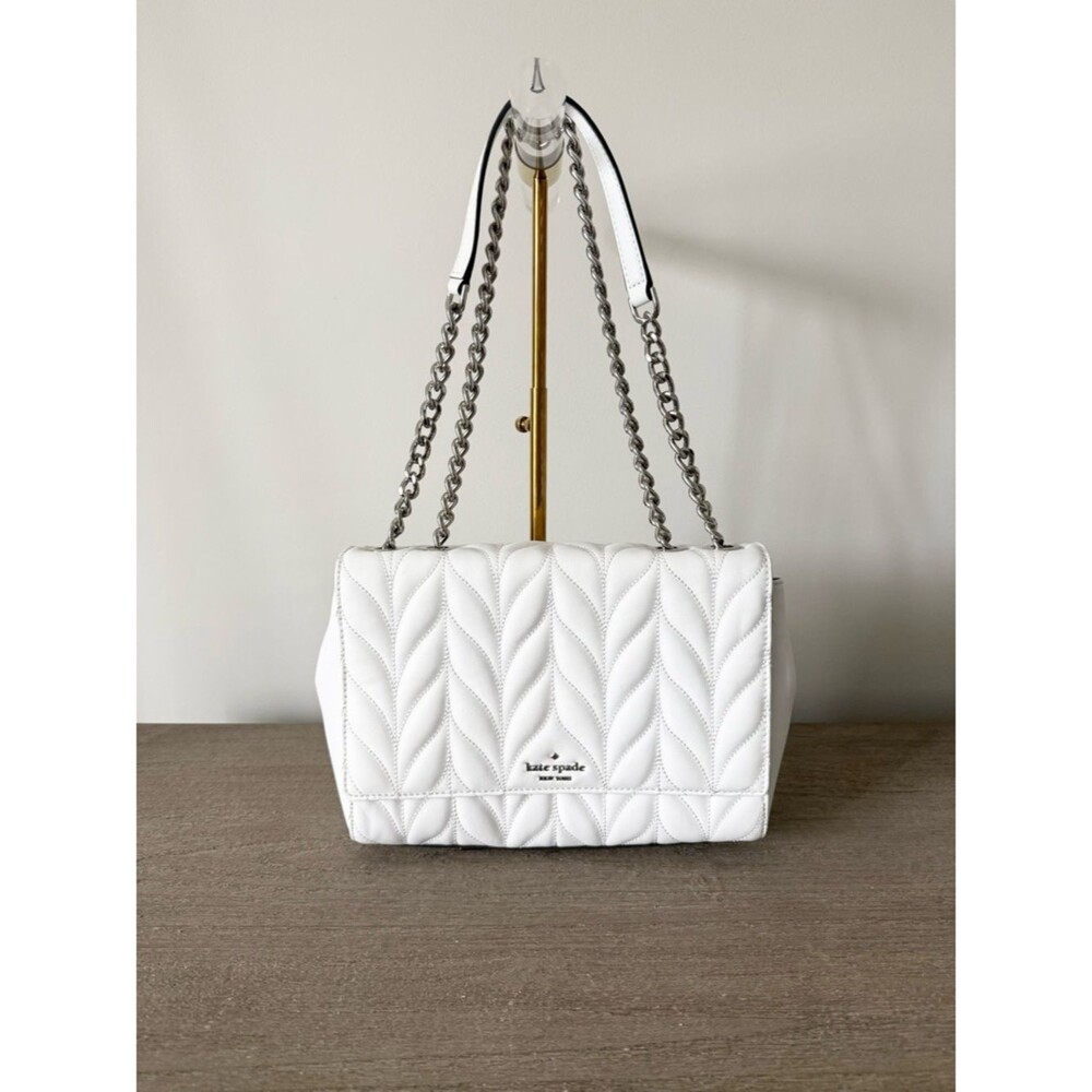 kate spade White Quilted Leather Briar Lane Emelyn Shoulder Bag w Silver Chain